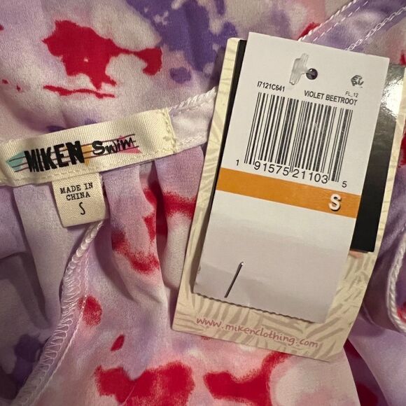 Miken Purple Tie-Dye Juniors Printed Tiered Pom-Pom Swim Cover-up Small NWT - Picture 6 of 6